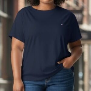 Tommy Hilfiger Navy Boat Neck Short Sleeve Top Logo Size Large